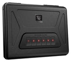 Black biometric keypad safe with six numbered buttons and rugged construction