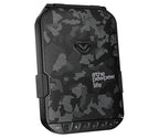 Black biometric safe with digital keypad and camo pattern, compact portable security box