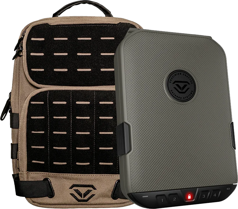 Portable biometric safe and tactical backpack bundle with rugged design