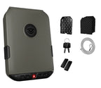 Portable biometric safe bundle with keypad, keys, security cable, and mounting accessories