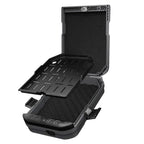 Open biometric safe with removable interior tray and padded lining, keypad visible on front.