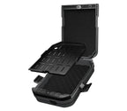 Open biometric safe with cushioned interior and removable organizer tray