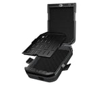 Open portable biometric safe with foam interior and removable tray