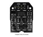 Organizer panel for safe with utensils, flashlight, and pen securely strapped