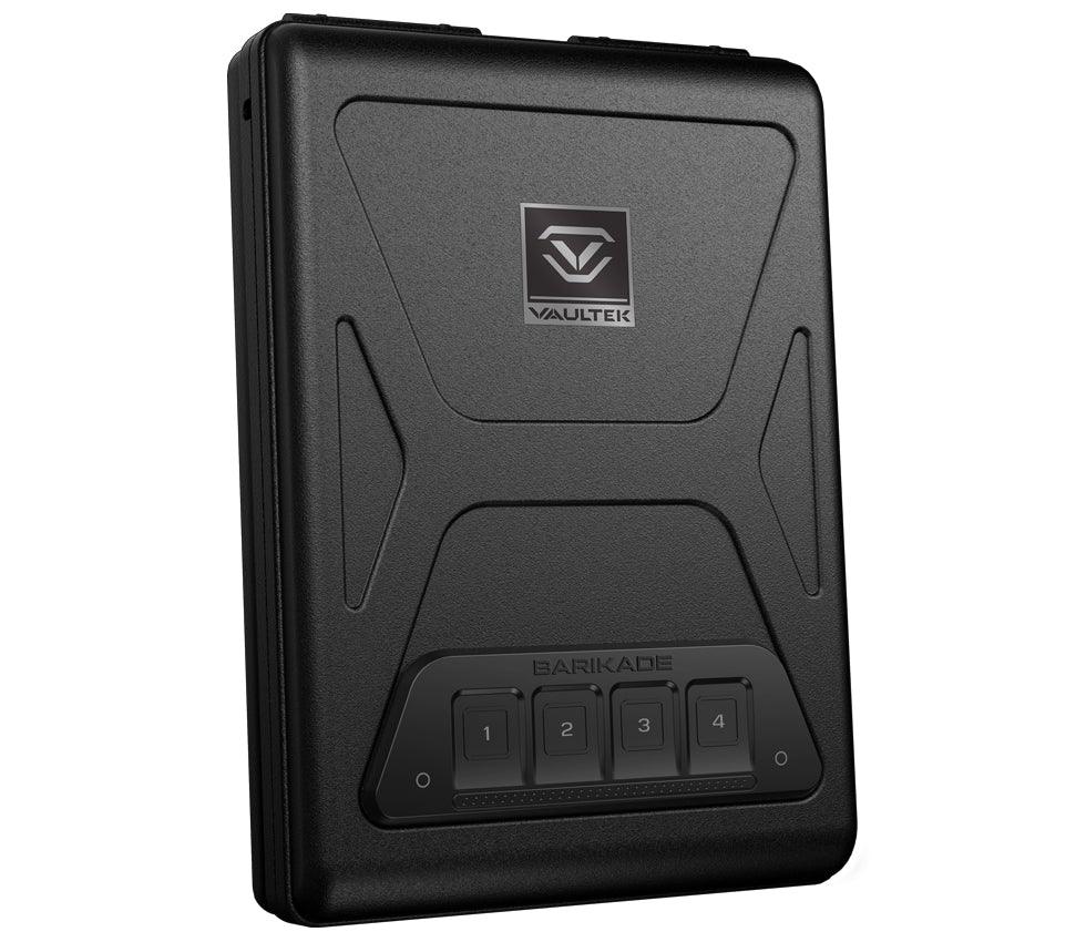 Black biometric safe with keypad, durable design and secure locking system