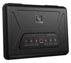 Black biometric keypad safe with illuminated buttons, durable design for secure storage