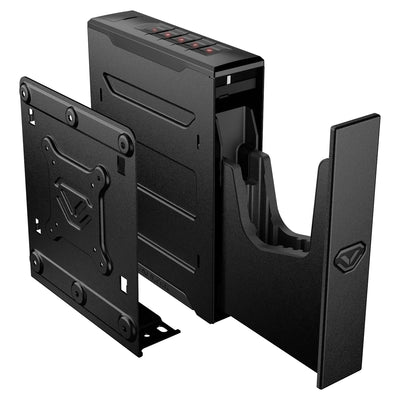 Black biometric safe with keypad, wall mount bracket, and secure quick-access design