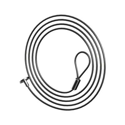 Steel security cable with loop and lock attachment for portable safe on white background