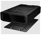 Black biometric safe with keypad and mounting plate on a white background.