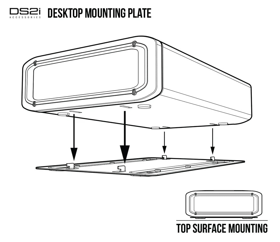 Line drawing of a safe with desktop mounting plate for secure top surface installation.