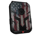 Compact biometric safe with American flag design and digital keypad