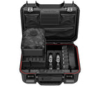 Open rugged biometric safe case with organized compartments and dual latch security system.