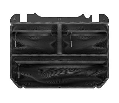 Black safe organizer panel with mesh zippered pockets for secure storage