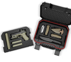 Open portable safe with custom foam inserts for pistol, magazines, knives, and tools.