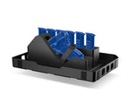 Pistol and magazine rack organizer insert for safe storage, black with blue dummy props