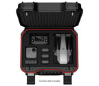 Protective safe case with foam interior holding a drone, action camera, and accessories.