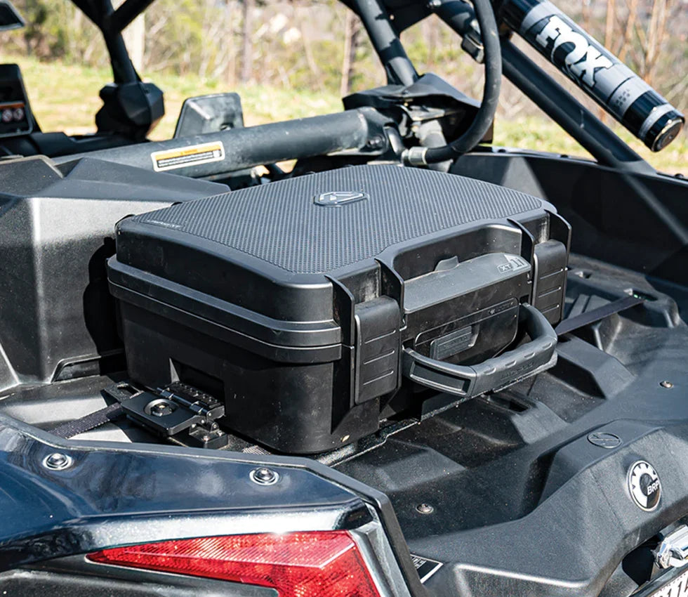 Weather resistant portable safe mounted in an off-road vehicle cargo area