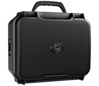 Black portable biometric safe with textured front, built-in handle, and secure locking system