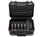 Open rugged lockable case with multiple handgun storage slots, mesh pockets, and secure latches