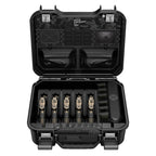 Portable hard case with secure storage slots for pistols and magazines, open lid view