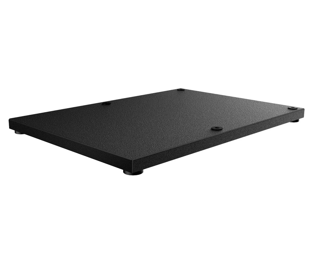 Black textured steel base plate for home safe, shown on white background