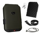 Portable security safe with keypad, keys, foam insert, strap, and cable