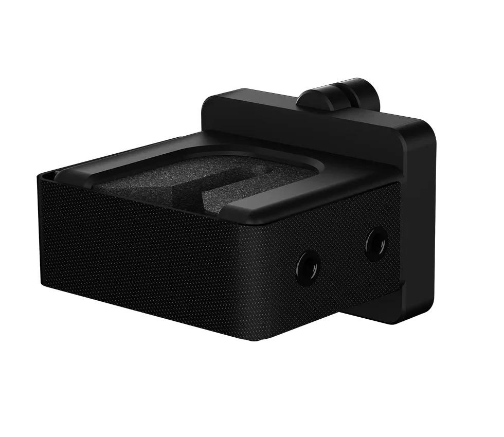 Black safe mounting bracket with textured surface for secure storage solutions